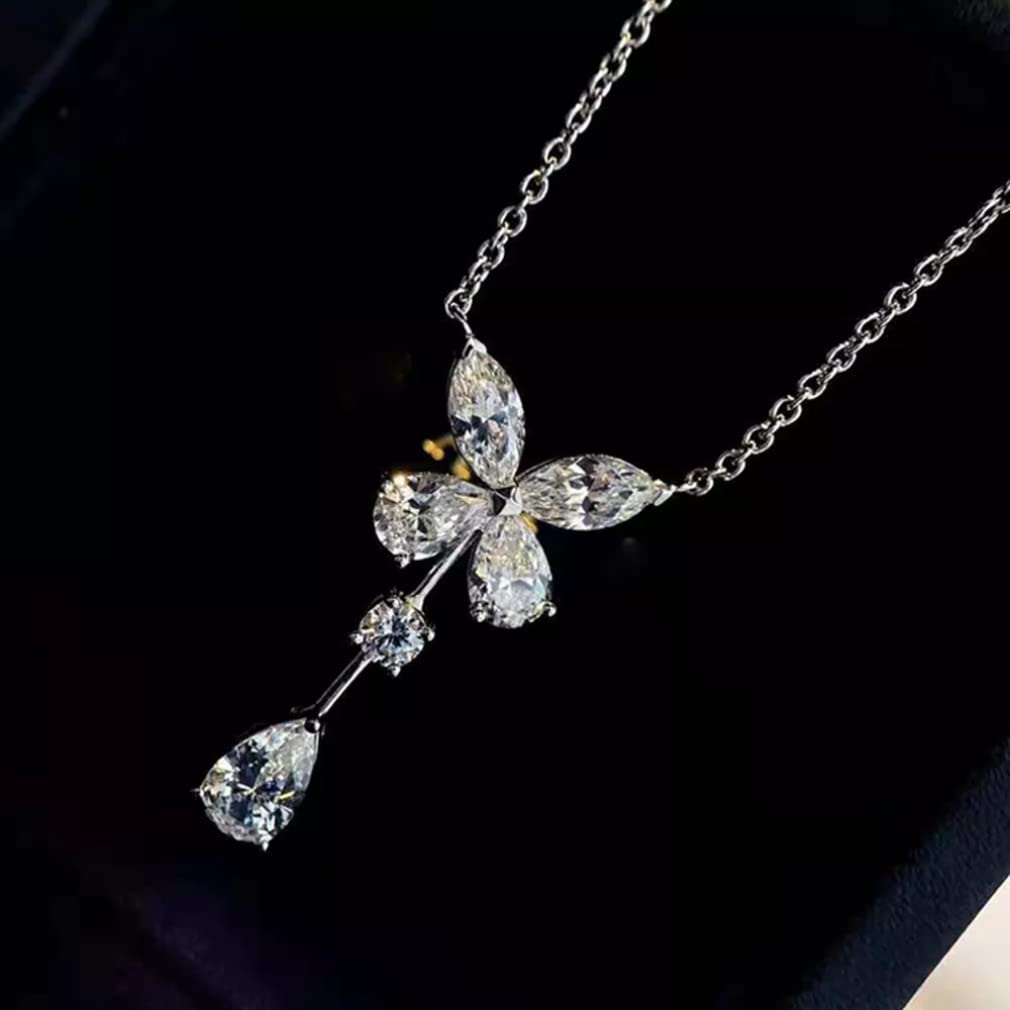 Collar con Colgante de Mariposa de Aniversario de Piedras Preciosas de moissanita de Plata de Ley 925, joyería