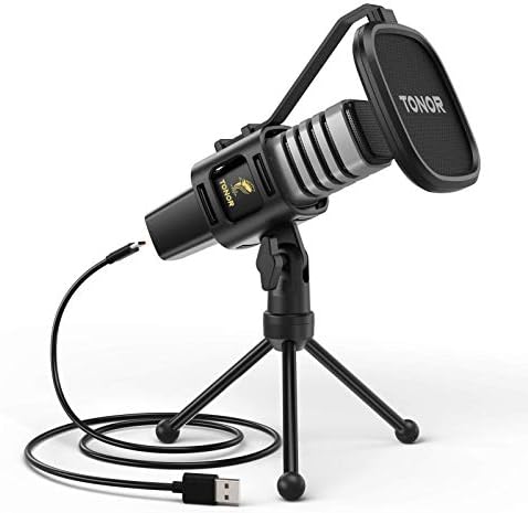 TONOR USB Microphone, Condenser Computer PC Mic with Tripod Stand, Metal,Pop Filter, Shock Mount for Gaming,Streaming,Podcasting,YouTube, Voice Over,Skype, Twitch,Compatible with Laptop Desktop, TC30