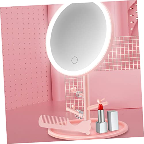Espejo para maquillaje portátil con luz LED rosa miniatura 5