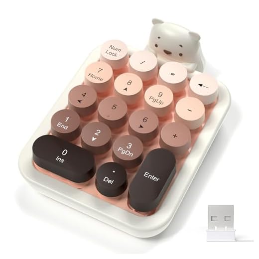 FELICON Cute Wireless Numeric Keypad with Silicon Bear,18-Key Colorful Round Keycaps,Ergonomic,2.4GHz Wireless Connection,Portable Financial Accounting Numpad Membrane Keyboard for PC,Laptop(Milk Tea)