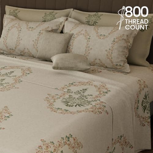 Image of BOUTIQUE LIVING Platinum Pulse Monticello 100% Cotton 800 TC Grey Ethnic Print King Bedding Set