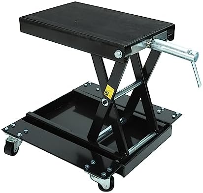 bchsadvb 1100 Lbs Steel Wide Deck Motorcycle Lift ATV Scissor Lift Jack Black with Dolly and Hand Crank Rubber pad Repair Hoist Stand