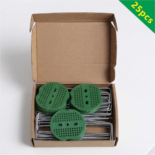 25 Pcs 6 Inch 11 Gauge Galvanized Stainless Steel Garden Stakes Staples and 25 Pcs Gasket,Lawn Landscape Staples Fabric Pins Heavy-Duty U Shape Sod Turf Pins for Weed Fabric Barrier,Groud Cover,Fence - Thumbnail 6
