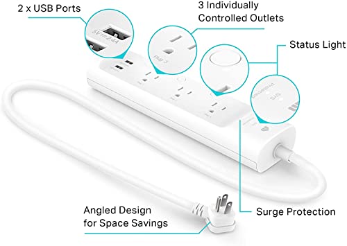 Kasa Smart Plug Power Strip by TP-Link (KP303) - Surge Protector with 3 Smart Outlets and 2 USB Ports, Works with Alexa Echo and Google Home, 2.4 Ghz Wifi Required, No Hub Required by Kasa Smart - Image 2
