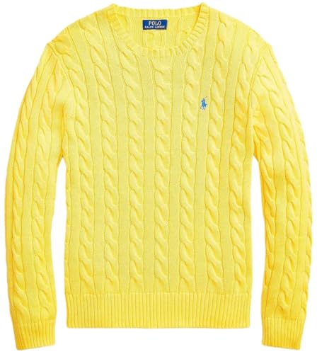 POLO RALPH LAUREN Men's Iconic Cable Knit Cotton Pullover Sweater, Ralph Lauren Yellow, Large