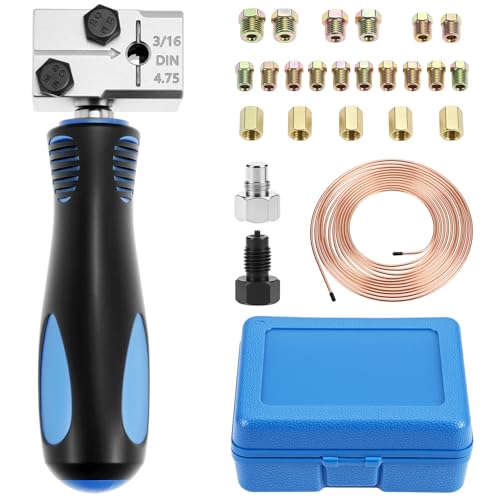 QWORK® outils d'évasement de tuyaux de freins 4.75 mm, conduite de frein cuivrée 4.75 mm x 7.6 m avec 16 raccords + 5 connecteurs