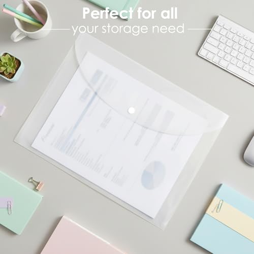 Image of Shuban Document File Folders with Snap Button Closure, Waterproof Plastic Envelope Pouches for Letter /A4 Size Paper, Assorted Transparent Colors (Style-6-A3 Clear Transparent Folder-6Pcs)