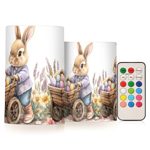 zyrtty Easter 2 Pack Plastic Flameless Candles Rabbit Cart