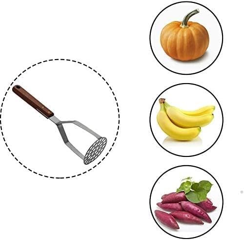 Miniatura 3 de Triturador de papas, utensilio de cocina vintage de acero inoxidable, redondo, triturador de papas, mango de madera, herramienta para papas,