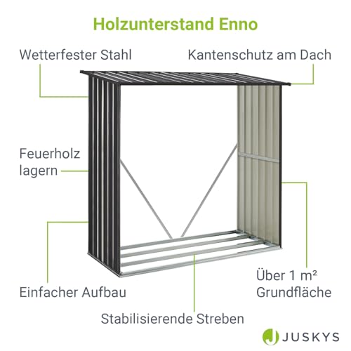 Holzunterstand Juskys Enno für Brennholz außen und Kaminholzregal