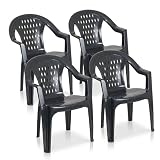 Tomaino - Juego de 4 sillas de jardín de plástico apilables – Sillas para exteriores resistentes y ligeras con drenaje, verde)