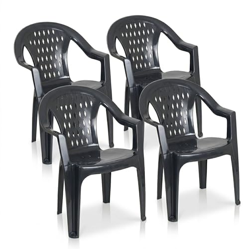 Tomaino - Lot de 4 chaises de jardin empilables en plastique - Chaises d'extérieur résistantes et légères avec drainage, idéales pour terrasse balcon bar (4, vert)