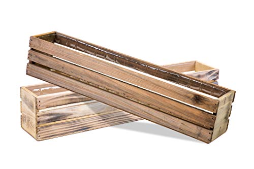 20" Rectangular Rustic Wood Planter with Plastic Liner l Rustic Whitewash l Wine Crate Style, Home and Wedding Decorations, Garden Ornaments (20x4 Wine Crate Set of 2, Whitewash) - Image 4