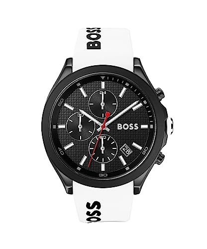 BOSS Reloj Cronógrafo de Cuarzo para Hombre 44 mm Colección VELOCITY con Correa de Silicona, Función de Fecha, 3 Subesferas, Resistencia al Agua 5ATM