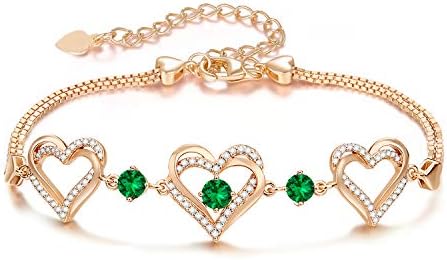 CDE Heart Women Bracelets Birthstone Jewellery for Women 925 Sterling Silver Charm Bracelet Adjustable Wedding Anniversary Birthday Jewelry Gifts for Her Girls Wife Girlfriend