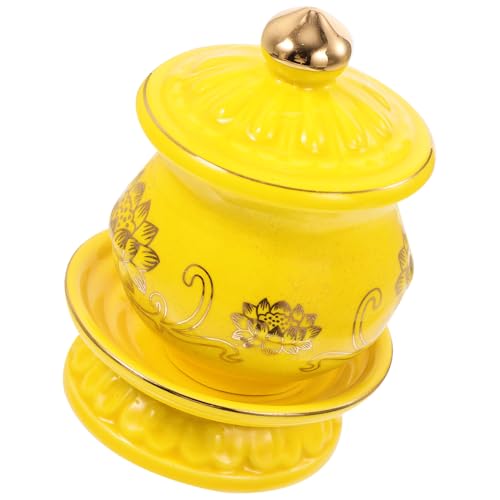 TOGEVAL Tazza per Offerta di Liquido in Porcellana per Luogo di Buddhista Decorazione Sacra con Incisioni Auspicious Resistente Design Classico Coppa Purificatrice per Mensola e Casa
