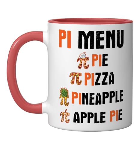 Pi Menu Pie Pizza Pineapple Apple Pie Funny Math Food Ceramic Mug, Red/White