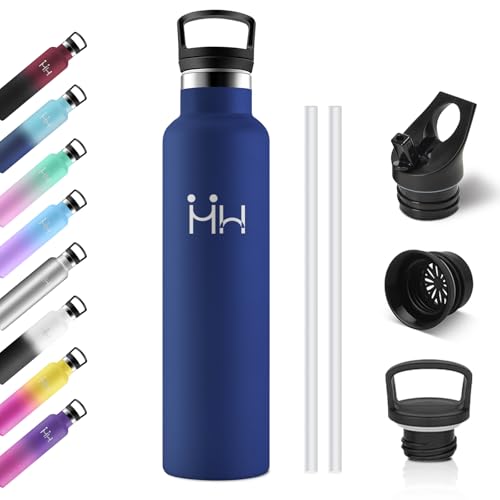 Thermosflasche 1L, Edelstahl Trinkflasche mit Strohhalm, Vakuum Thermosflasche, Einhandöffnung, Kohlensäure Geeignet… – Ansicht 1