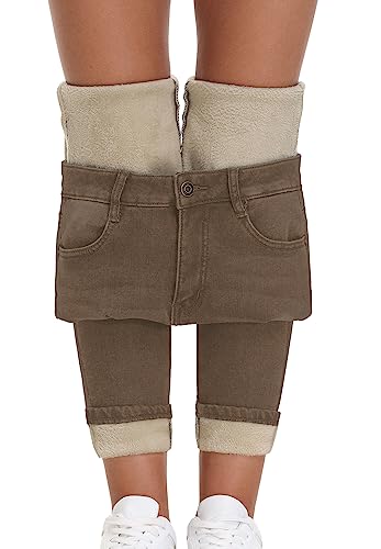 Women's Fleece Lined Jeans Skinny High Waisted Winter Thick Fleece Warm Stretch Fleece Lining Women Jeans Pants