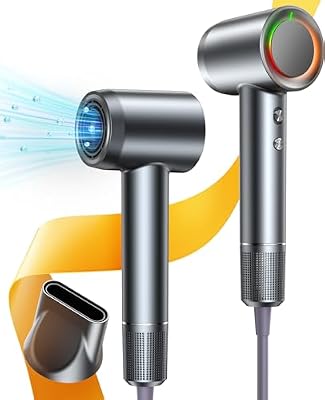 Hair Dryer, 160000 RPM Professional High-Speed Blow Dryer 500 Millions Negative Ionic Care Hair Dryer for Fast Drying, Low Noise Thermo-Control Hairdryer for Women, Travel with Diffuser & Nozzle