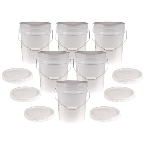 ATERET 5 Gallon White Bucket & Lid (12 Pack) – 90 mil, food grade