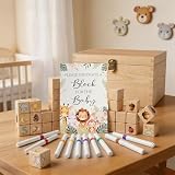 DJLLA Zestaw 81 sztuk zabawek na baby shower, dla chłopców i dziewczynek, klocki do malowania, dekoracja na baby shower, z drewnianym pudełkiem, puste bloki, nietoksyczne flamastry na markerze