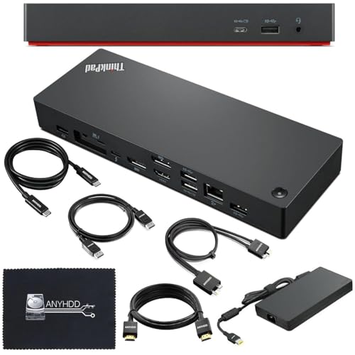Image of 40B00300US Lenovo Docking Station USB C Bundle - 1 Year Warranty, Supports 4K Display, Thunderbolt 4 Dock with 300W Adapter, Anyhdd HDMI, DisplayPort, Thunderbolt Cables & Cloth