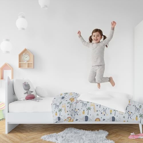 Dailydream Kinder Gewichtsdecke | 135x200 | 3,2 kg | Motiv Safari | aus 100% Baumwolle | mit Glasperlenfüllung | schwere Decke zum Schlafen | Weighted Blanket | Therapiedecke | Körpergewicht 35-55 kg