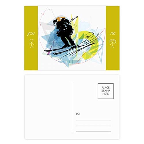 Cartes postales aquarelle ski DIYthinker lot de 20 ébauches dessin athlète de sport d'hiver 14x10cm