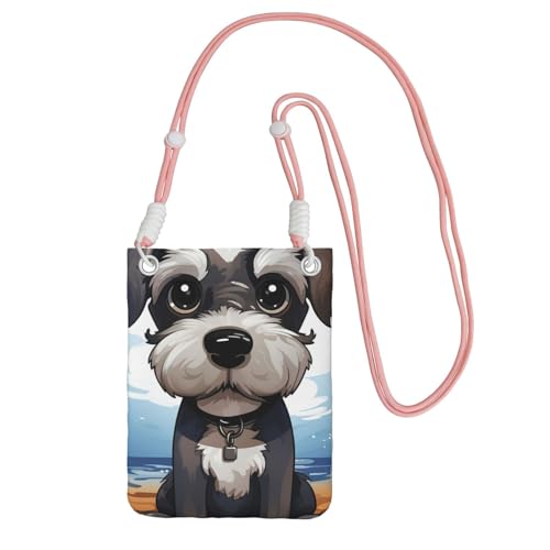 Pochette pour téléphone portable femme sac bandoulière rose motif chien Schnauzer voyage