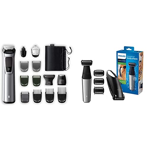 Philips mg7720/15 – Trimmer Bart- und Precision 14 in 1 DualCut Technologie, Schwarz/Silberfarben & BG5020/15 Bodygroom Series 5000 mit Aufsatz für Rückenhaarentfernung und 3 Kammaufsätzen