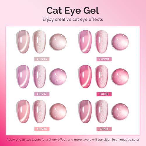 Image of MelodySusie Pink Gem Cat Eye Gel Set Cat Eye Gel Nail Polish Set 6 Pcs, 0.26 Fl Oz Glitter Holographic Magnetic Nail Polish with Magnet, UV Nail Polish for Nail Art Manicure Salon DIY at Home