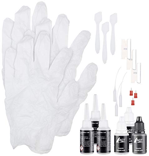 AGT Reparatur Kleber: Reparatur-Set aus Sekundenkleber & Granulat (schwarz/weiß/transparent) (Kleber Set, Granulat, Reparaturset)