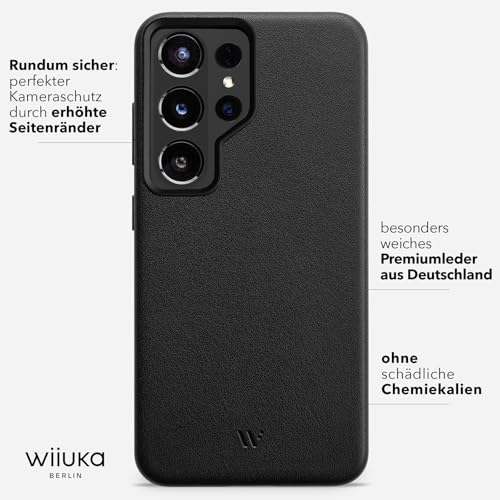 WIIUKA Etui do Samsung Galaxy S26 Ultra, skóra z Niemiec, ochrona 360°, skórzane etui bardzo cienkie, etui premium na telefon komórkowy, Case, Qi, do Samsung S26 Ultra, skiin czarne