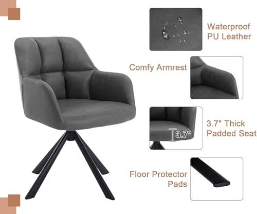 Image of Finch Fox Battle Modern 360 Swivel Mid-Back Arm Faux-Leather Study Upholstered Comfortable Metal Base Computer Office Desk Chair in Dark Grey Color
