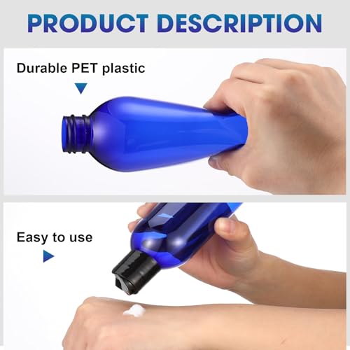 Eccliy 48 Pack 8oz Empty Plastic Squeeze Bottles with Disc Caps Travel Containers Refillable Plastic Empty Bottles with Caps for Shampoo, Lotions, Liquid Body Soap, Creams (Blue)4