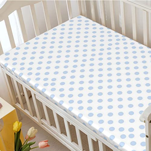 Polka Dots Themed Fitted Crib Sheet,Standard Crib Mattress Fitted Sheet Toddler Bed Mattress Sheets-Baby Crib Sheets For Girl Or Boy,28“ X52“,Pale Blue And White #TOP2