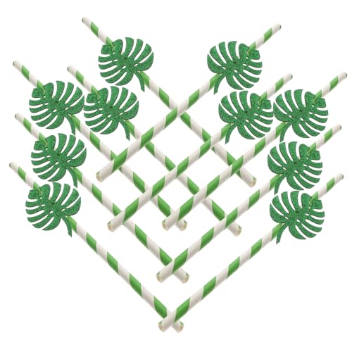 10 pitillos de papel PartyKindom verde con diseño Monstera