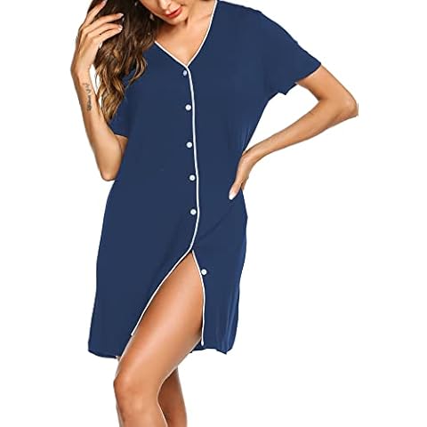ADOME Women Nightdress Sexy Nightgown Sleepwear Dress V Neck Nightwear Nighties Sleepwear Loungewear Blue M Cover