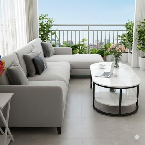Image of Modern Large Coffee Table Center Table, Beautiful Sofa Table Simple Design - 2 Tier Nesting Coffee Table Living Room Table for Home,& Office (Black White)