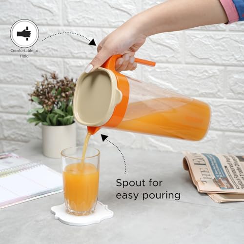 Image of Nayasa Aron 1160 ml BPA Free Leak Proof | Freezer Safe | Convienient Handle | Press & Pour Lid | Indoor and Outdoor Use | Serving for Gatherings | Plastic Water Jug - Orange