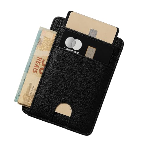 Carteira Slim Porta Cartões, CNH, RG e Notas em Couro Sintético Preto, Bloqueador de Sinal Contactless (RFID), Design Compacto com Múltiplos Compartimentos