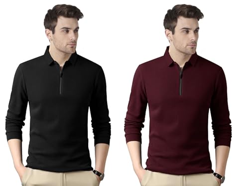 Image of Noble Monk Men's Polycotton Regular Fit Full Sleeves Polo T-Shirt