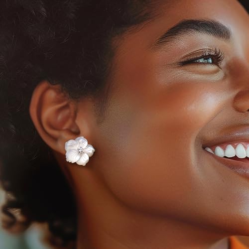 Ross-Simons Italian Mother-Of-Pearl and .40 ct. t.w. CZ Flower Earrings in Sterling Silver2