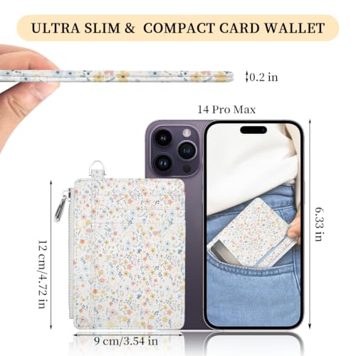 Image of Hancynir White Floral Slim Wallet Women Credit Card Holder, RFID Small