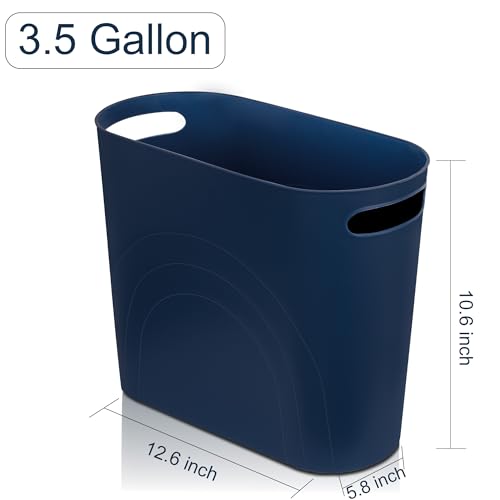 Image of rejomiik Small Trash Can, 3.5 Gallon Slim Garbage Can Plastic Waste Basket with Handles Container Bin for Narrow Spaces Bathroom, Bedroom, Kitchen, Office at Home, 2 Pack Navy