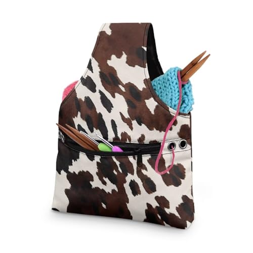 Image of KUIFORTI Cow Print Yarn Bag Kniting Wrist Bag Small Yarn Bags for Crocheting on The Go, Crochet Accessories Knitting Needles Holder Bag