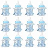 Caja de 12 botellas de chocolate de plástico para baby shower, regalos para niñas, niños, baby shower, fiestas infantiles, rosa y azul, 4 x 9 cm (azul)