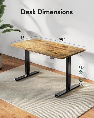 Image of FEZIBO Electric Standing Desk, 48 x 24 Inches Height Adjustable Stand up Desk, Sit Stand Home Office Desk, Computer Workstation, Vintage Brown