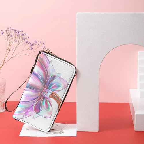 Pumpkin Holographic Pink PU Leather Clutch Long Bifold Wallet, Coin Purse Credit Pass Case, Durable Card-Holder Money Storage for Women Men 6